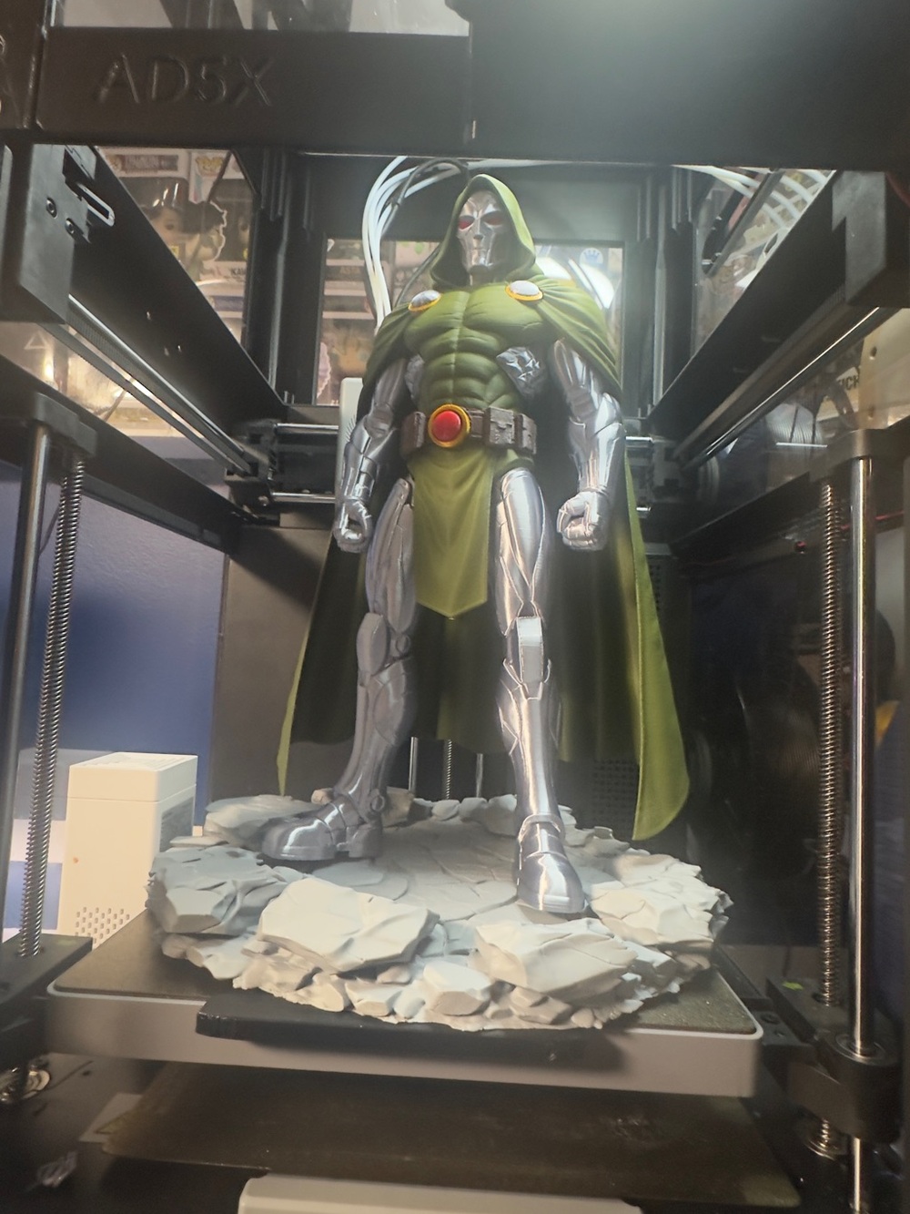 14 inch Dr. Doom Inspired Green and Silver Statue - Home Office Decor
